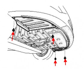 схема крепления переднего бампера Hyundai Grandeur (Azera) (после 2011 года)